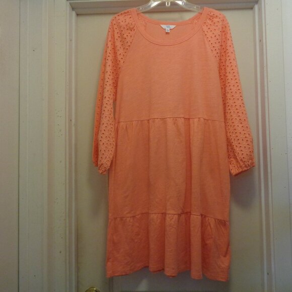 ORANGE SHERBERT TIERED DRESS W EYELET SLEEVES 12/14 L - Picture 1 of 6